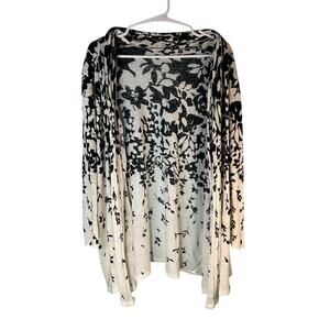 lightweight open-front cardigan 100% Linen cream & black floral pattern XL